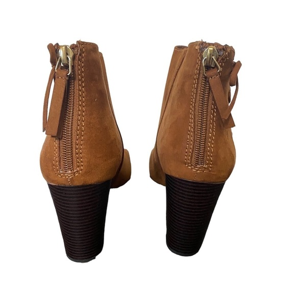 A.NA Jacky Cognac Suede Block Heel Open Toe Booties Sz 10 - Picture 4 of 9